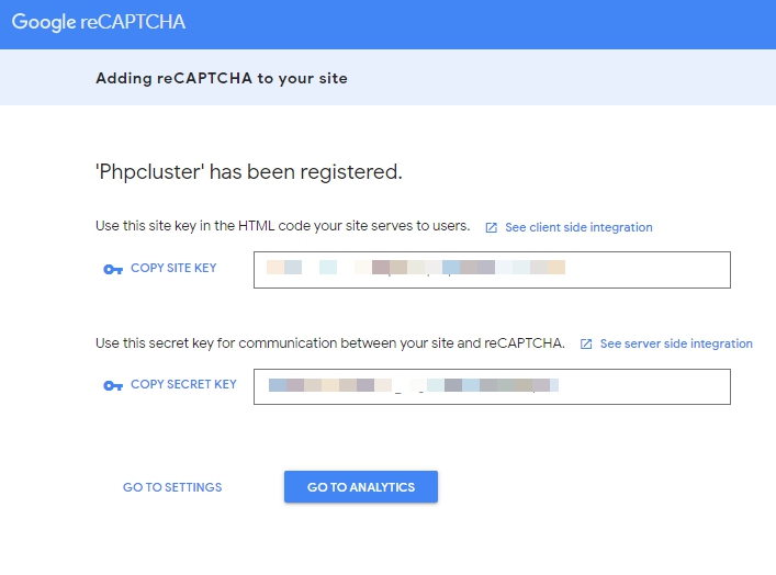 Register site to Google reCaptcha